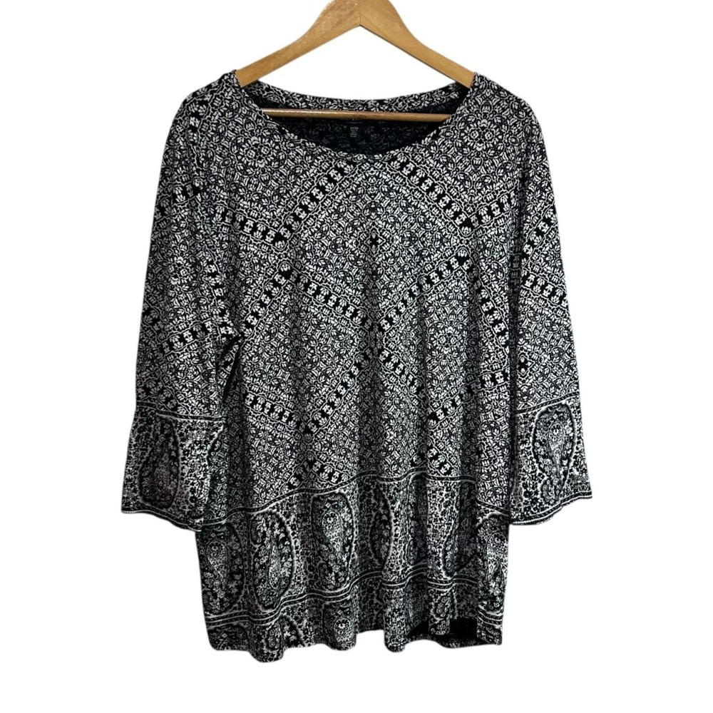 Lucky Brand Womens Earthy Tunic 2X Black Paisley Boho Peasant Indie Festival Top